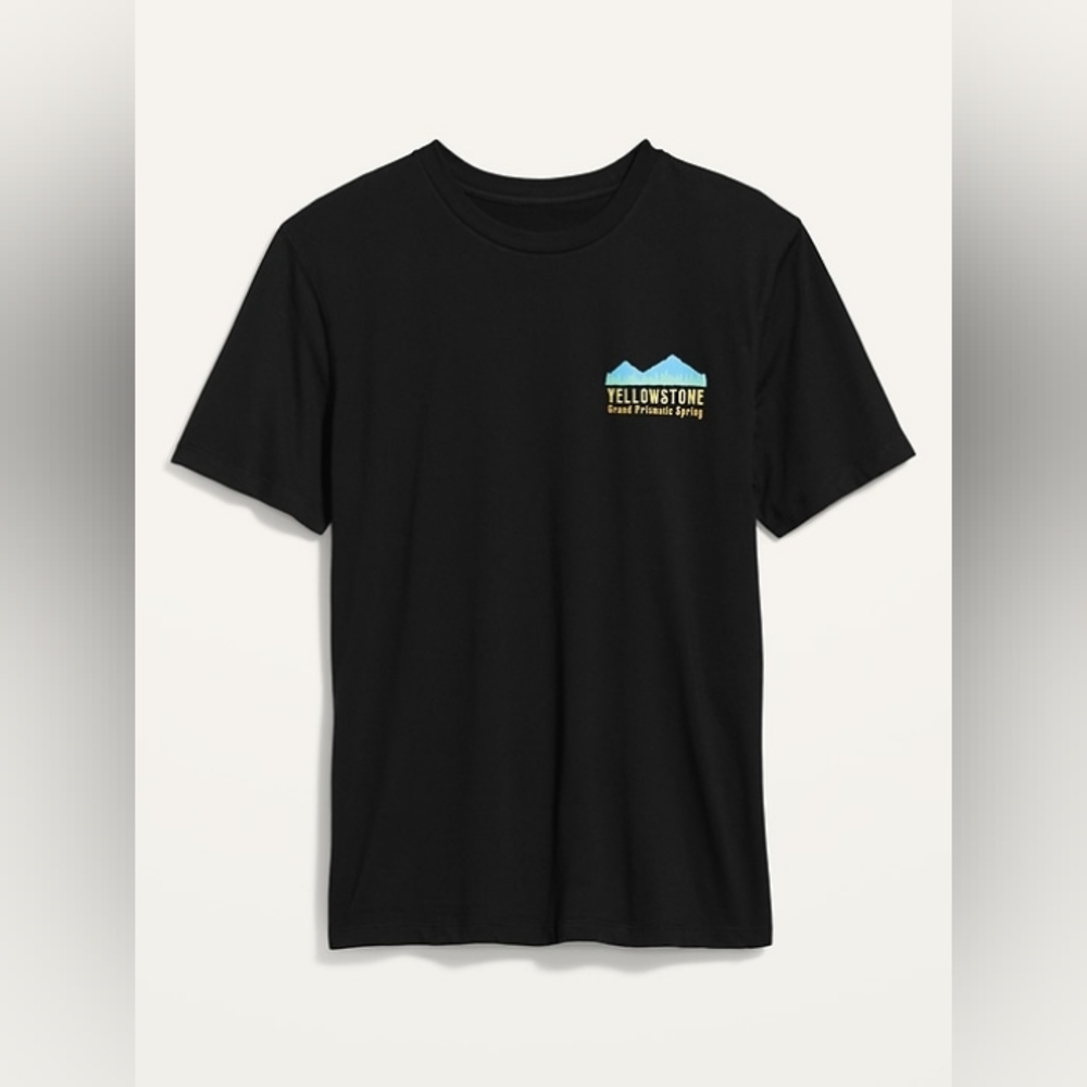 Old Navy Large YELLOWSTONE Grand Prismatic Spring Tee - Shirt Black Yellow Blue
